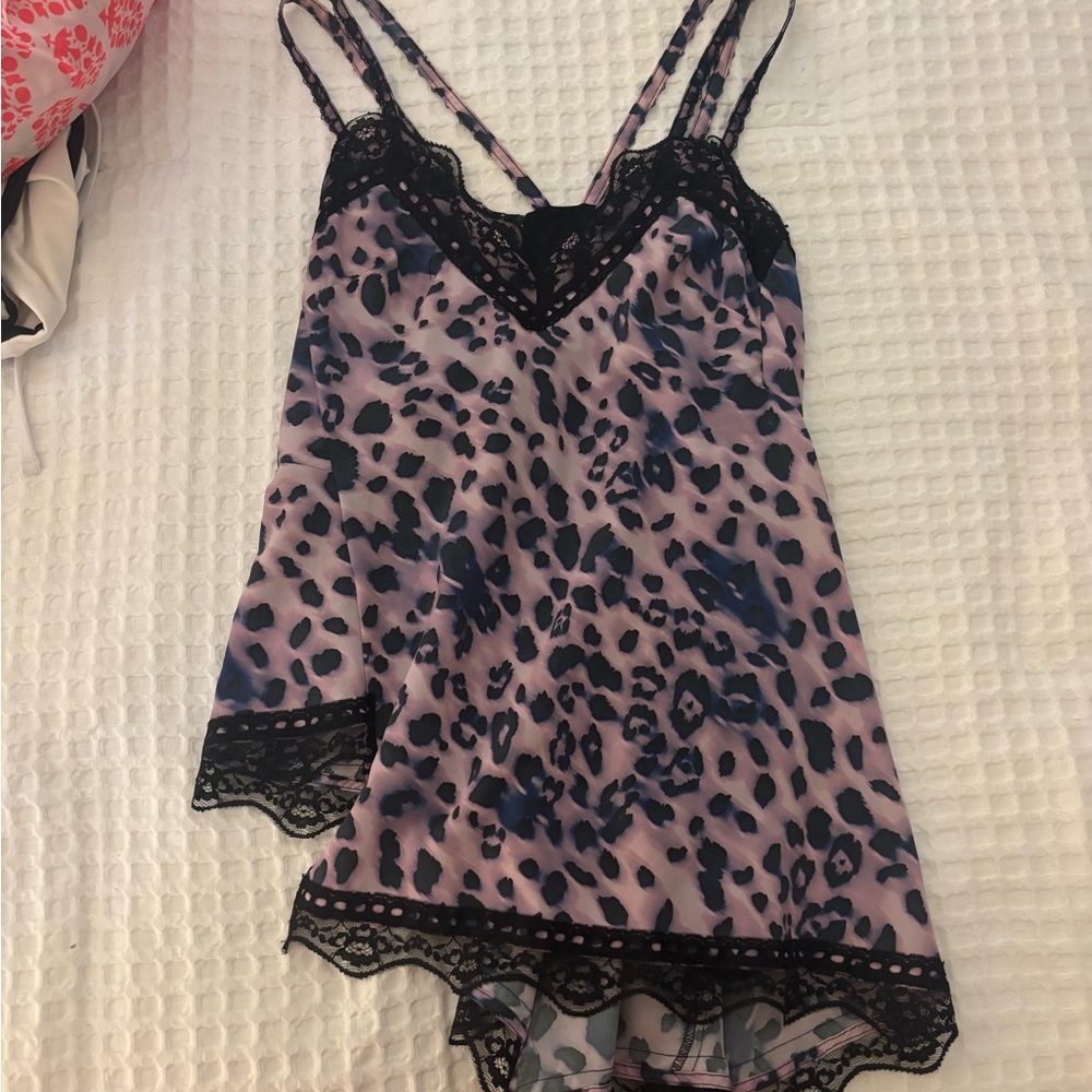 Leopard Print Lace Trim Tank Top